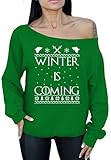 Winter Is Coming Off the Shoulder Oversized Sweatshirt Ugly Christmas Sweater