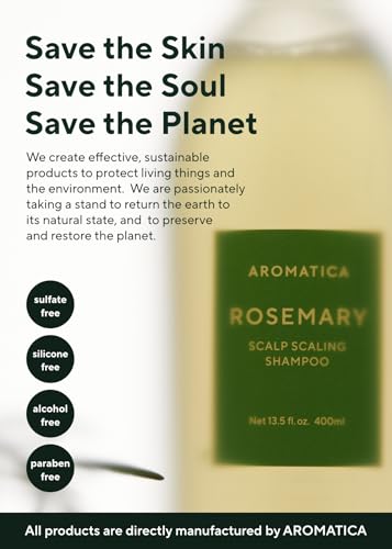 AROMATICA Rosemary Scalp Scaling Shampoo - Korean Hair Care with Thinning Hair Loss Natural Rosemary Essential Oil for Women - Vegan Hair Growth - Free from Sulfate, Silicone, and Paraben (13.53 oz)