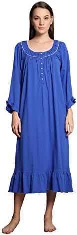 Game Of Love Women's Cotton Long Sleeve Nightgown Sleepwear S-XL, Dark Blue
