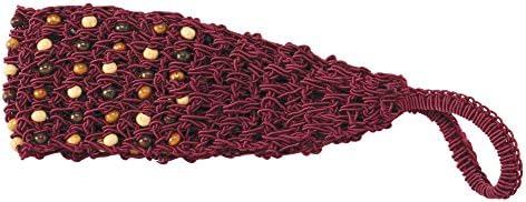 Crochet Headband - Burgundy Elastic Knit with Wooden Beads