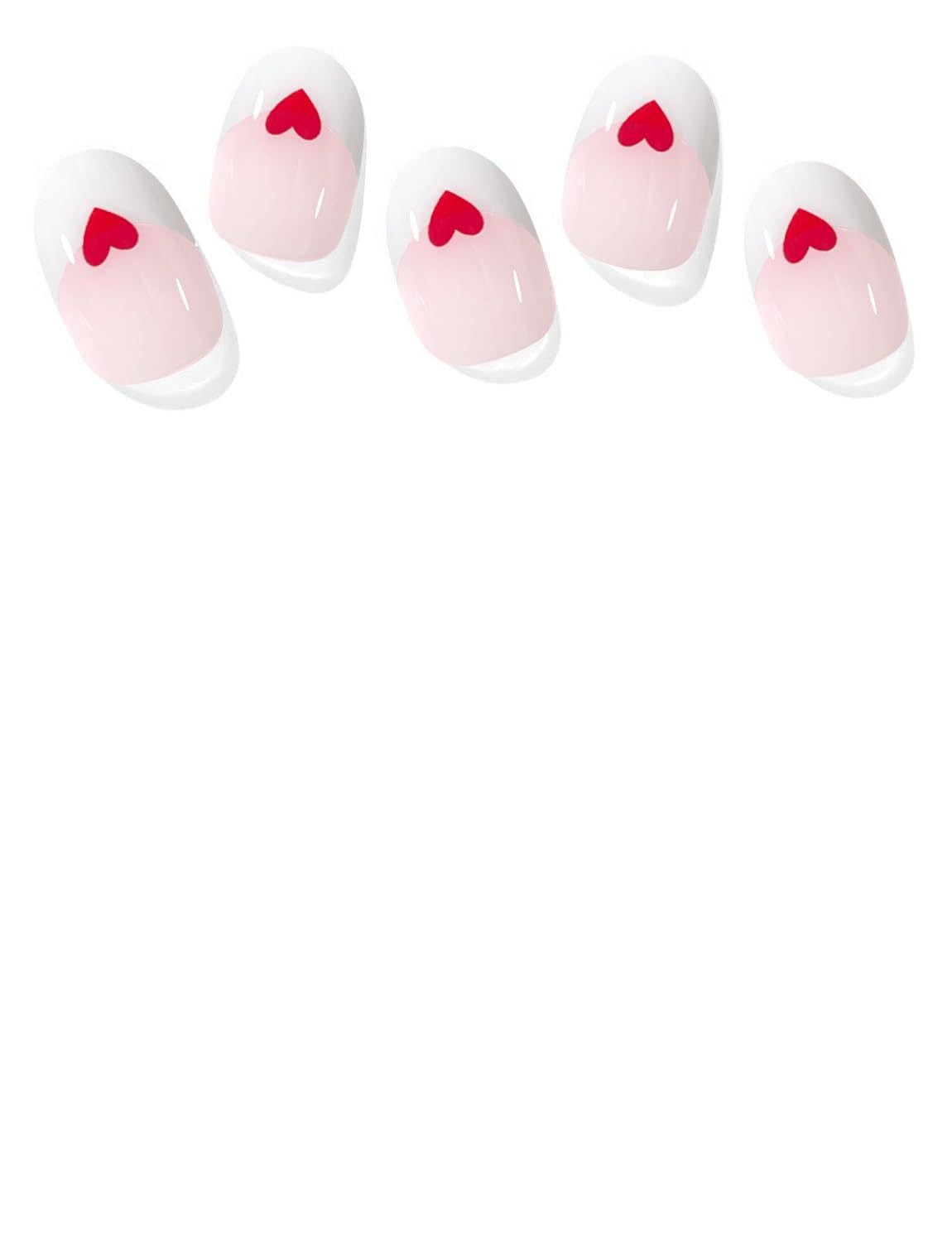 AutyaMee Semi Cured Gel Nail Strips (White French Love), Valentines Day, 20 Pcs Gel Nail Wraps, Stickers, UV Light Required, Salon Quality, Long Lasting