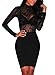 Elapsy Womens Sexy Sheer Mesh Long Sleeve Teddies Lingerie Geometric Velvet Bodysuit Club Tops Black Medium