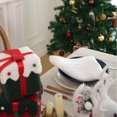 Simple&Opulence 100% Linen Dinner Napkins, Hemstitched Decorative 18x18 Inch(45x45cm) White French Flax Cloth, Pack of 4 Reusable Napkins,Stone Washed with Handcrafted Mitered Corners