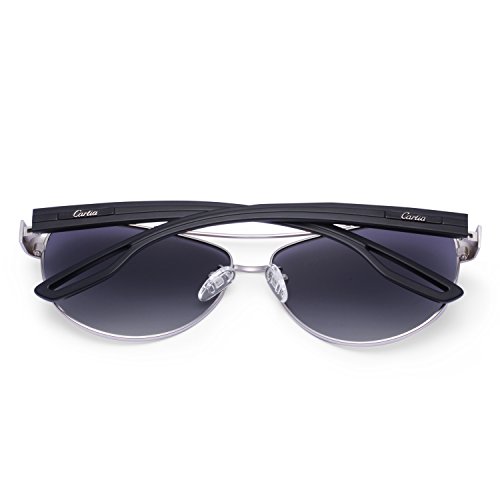 Aviator Sunglasses - Carfia Polarized Sunglasses for Men and Women, Metal Frame & UV400 Protection (Matte Silver Gradient Grey, Multicoloured)