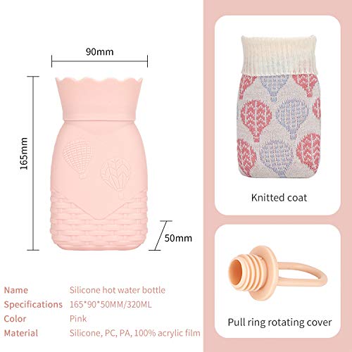 Microwave Heating Bottle Environmental Silicone Transparent Hot Water Bag with Knit Cover, Hot & Cold Therapies - Gift for Birthday, Christmas, Valentine's Day, Gift Exchange Party (Small, Pink)