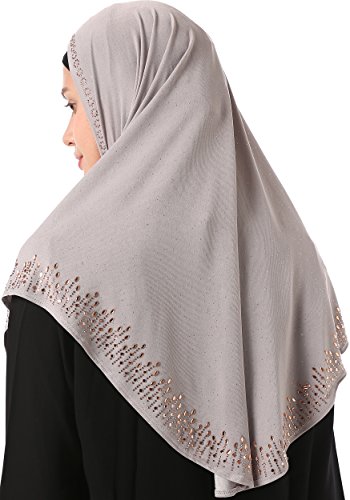 YI HENG MEI Women's Modest Muslim Rhinestones Instant Hijab Jersey Headscarf Ready to Wear Hijab,Light Gray
