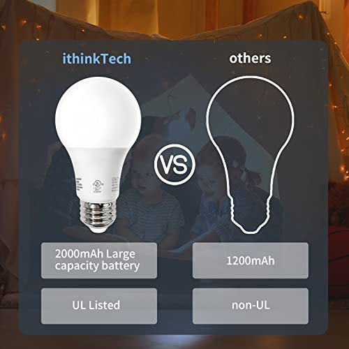 ithinkTech A21 Rechargeable LED Emergency Light Bulbs, 120V E26 800LM