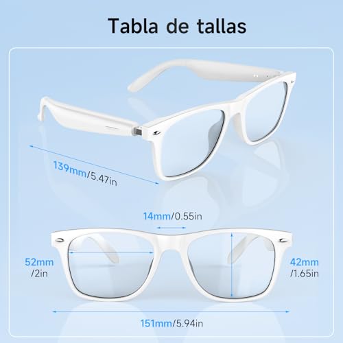 Gafas Inteligentes Sunvito con micrófono inalámbrico Bluetooth para música y Llamadas | Controles táctiles, Unisex | Protección UV