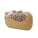 BMC Womens Elegant Rhinestone Peacock Clasp Velvet Cocktail Evening Handbag-TAN