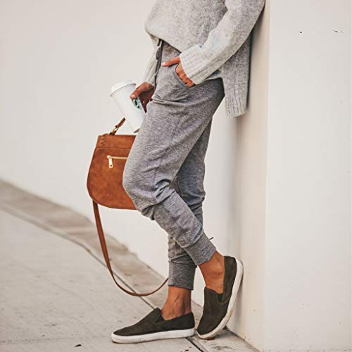 WUAI-Women Pants Capri Casual Cropped Trousers Elastic Waist Paper Bag Pants with Pockets (Grey,X-Large)