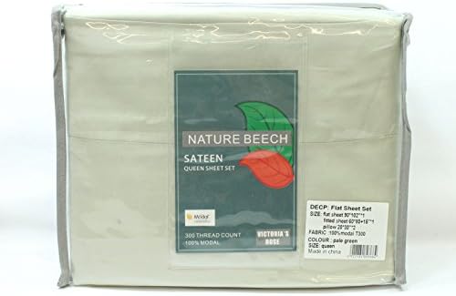 Top Quality Wrinkle Free Four-Piece Bedding Sheet Set Premium Brand Nature Beech 100% Modal Sateen, Includes: 1 Fitted Sheet, 1 Flat Sheet, 2 Pillowcases, Queen Size, Pale Green Color,