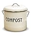Compost Bin with 7 FREE Charcoal Filters by Silky Road | 1.3-Gallon / 5-Liter | Vintage Cream Powder-Coated Carbon Steel | Kitchen Pail with Lid, Trash Keeper Container Bucket, Recycling Caddy