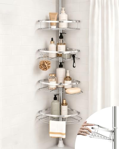 SEIRIONE Rustproof Corner Shower Caddy Tension Pole for Bathroom Organizers