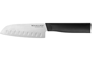 KitchenAid - Santoku Knife with Durable Japanese Steel, Protective Sheath, Rust-Resistant Finish (5", Black)