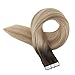 [Surprise] 16 Inch Balayage Tape In Hair Blonde Remy Human Hair Color 3 Dark Brown Roots Fading To 27 and 24 Light Blond Ombre Glue In Real Human Hair Extensions 50 Grams Per Package