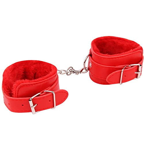 Durable Leather Adjustable Handcuff, Multifunctional Handcuff, Super Soft Fur Handcuff (red) - Thumbnail 3