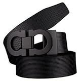 Men's Smooth Leather Buckle Belt 35mm Leather up to 42inch (105-115cm for Choose) 110cm Black-Black