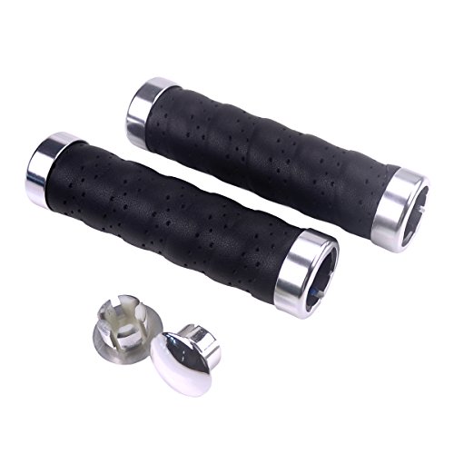 image for KINGOU Black Leather Handlebar Grip for Bicycle/Fixed Gear/Mountain/Fo