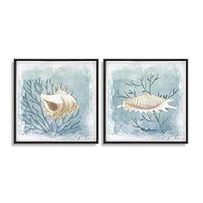 2 Piece Framed Canvas Wall Art for Living Room, Bedroom Conch Theme Canvas Prints for Home Decoration Ready to Hang - 16"x16"x2 Panels