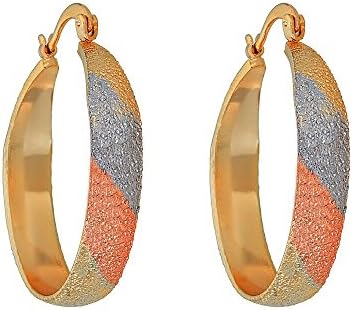14k Yellow Gold Filled Thicker Loop 3 Tri Color Earring with Crinkle Design