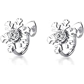 Minimalist Snowflake Ear Cuff Clip On Cubic Zirconia Christmas Earrings for Non Pierced Ear Women Hypoallergenic Cartilage 925 Sterling Silver Dainty Fake Huggie Hoops Jewelry Gifts for Xmas New Year Party Daughter Sister