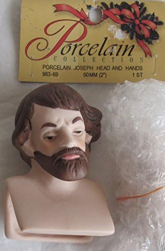 Porcelain Collection Craft SET of 1 PORCELAIN 'JOSEPH' Man DOLL HEAD w Right Slant 2-3/4" (MEASURED Size) and PAIR of HANDS Each 1-7/8" Long - *PACKAGE HEAD Size 2" (Made in Taiwan)