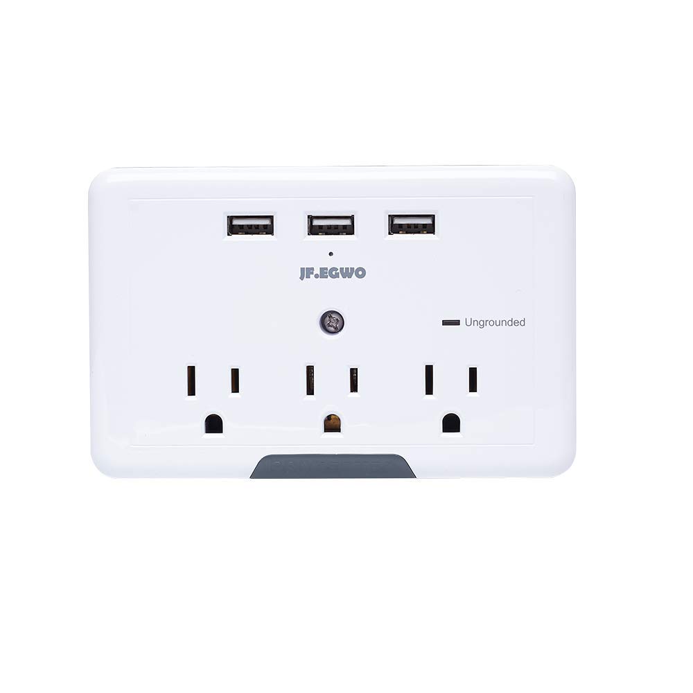 Surge Protector Multi Plug Outlet USB Wall Mount Adapter, 3 Outlets 3 USB Wall Outlet Plug Extender USB Surge Protector Charging Station, White USB Plug JFEGWO 