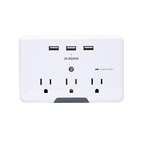 Surge Protector Multi Plug Outlet USB Wall Mount Adapter, 3 Outlets 3 USB Wall Outlet Plug Extender USB Surge Protector Charging Station, White USB Plug JFEGWO 