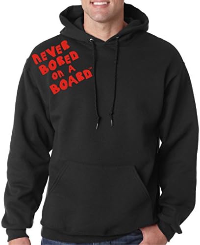 Never Bored On A Board Hoodie for Skateboard, Surfboard and Longboard (Medium, Black)