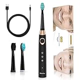 Sonic Electric Toothbrush, Sboly Powered Toothbrush with 2 Replacement Brush Heads, USB Rechargable 4 Hours Fast Charge 30 Days Use, 2 Minute Smart Timer Waterproof Black