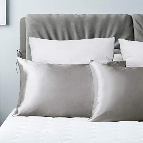 Bedsure King Size Satin Pillowcase Set of 2 Silver Grey Silk Pillow