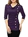 Allegra K Women's Cowl Neck Long Sleeves Buttons Decor Ruched Top Large Purple