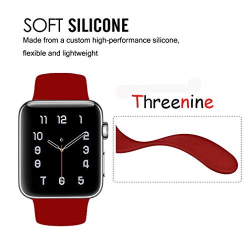Threenine for Apple Watch Band, Durable Soft Silicone iWatch Strap Replacement Sport Band for Apple Watch Band Series 3 Series 2 Series 1 Sport, Edition (Wine red, 38mm S/M)