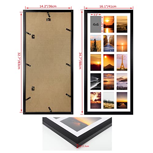 MEBRUDY 4x6 Collage Picture Frames with 15 Openings, 2 Pack Black Multi