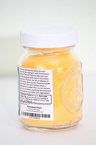 Dutchman's Buttery Popcorn Seasoning Salt,Old Fashioned Flavor (Butter Flavored, 4.5 oz) Decorative Glass Shaker Jar - Thumbnail 2