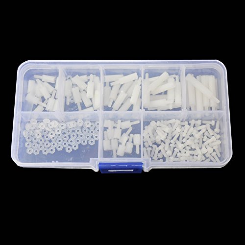 M2 Male To Male Nylon Hex Standoff Plastic Thread Motherboard Spacer Prototyping Accessories For PCB, Quadcopter Drone, Computer & Circuit Board Assortment Kit; White