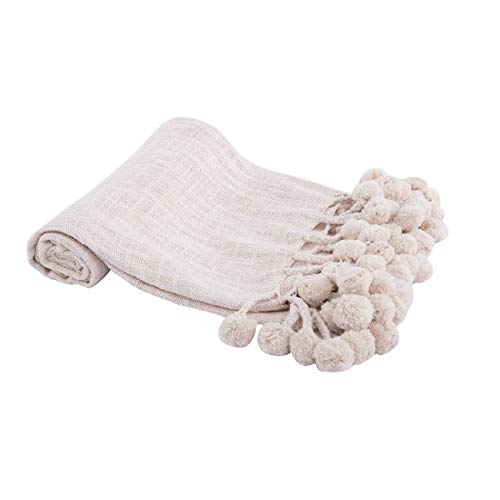 Amazon Com Karma Living Pom Pom Slab Throw Cotton Ivory Home