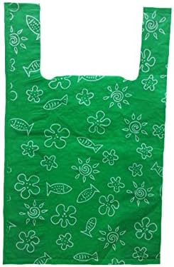Medium 25 Pcs. Lin NaDa Party Favor Plastic T-Shirt Bag 12"W x20"H x 3.5" Deep Shopping Bag With Handle (Green T-01)