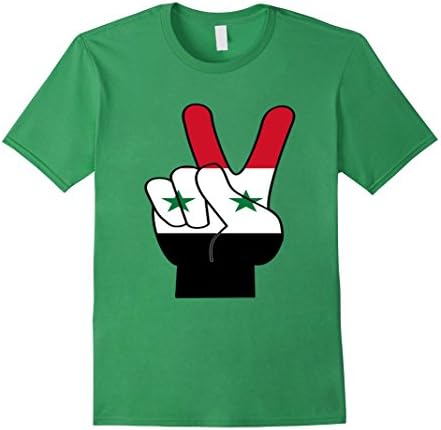 Mens Syria Syrian Peace Flag Fingerprint Hand Country T-Shirt Large Grass