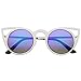 zeroUV Womens Fashion Round Metal Cut-Out Flash Mirror Lens Cat Eye Sunglasses (Silver/Green Blue Mirror)
