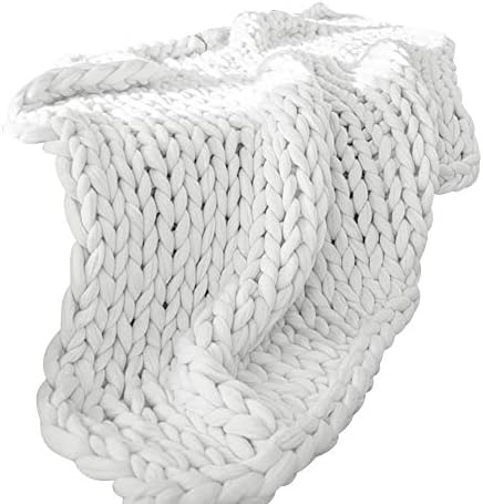 Walkretynbe Handmade Giant Chunky Wool Knit Bulky Blanket Woolen Yarn Knitting Winter Warm Office Sofa White 100 * 100cm