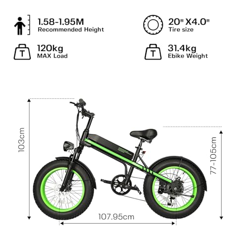 ZoulaGlide Electric Bike, 20 inch Fat Tire E-Bike for Adults, 500W Peak Motor with Pedal Assist, 90 KM Range, Adjustable Seat, 36V Battery, Dual Disc Brakes