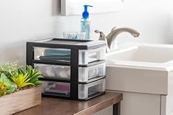 IRIS USA Plastic Stacking Desk Top 3-Drawer Storage