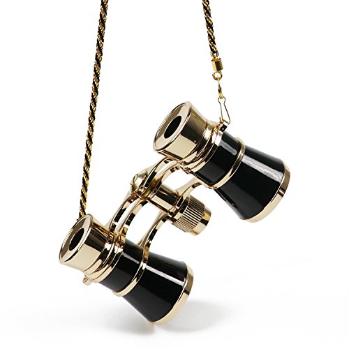 Kingscope 3X25 Vintage Opera Glasses Binoculars for Theater Musical Concert (Black, with Chain)