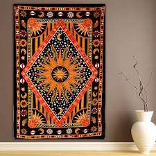 AAKARSHAN Indian Diamond Sun Moon Stars Planet Tapestry Indian Psychedelic Wall Hanging Hippie Cotton Dorm Decor Throw Beach Blanket Single Bedspread Living Room Twin 85x55 Inches Yoga Mat Art