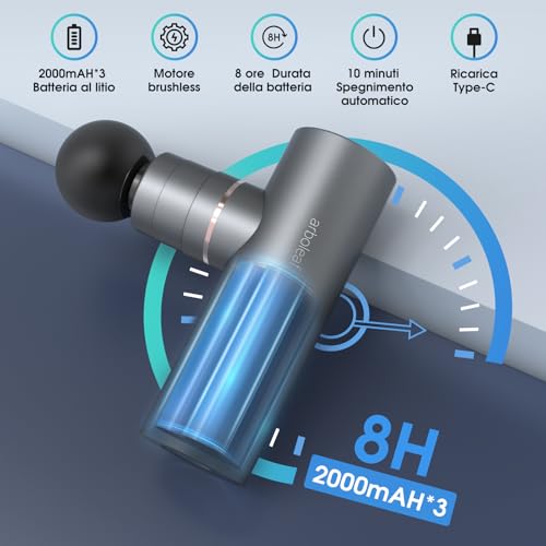 arboleaf Mini Muscle Massage Gun, Massage Gun, Muscle Massager 5 Speeds 4 Silicone Head, 3200rpm Massage Gun Low Noise, Battery 2000 mAhx2 Charging Type-C, Grey