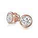 Simple Classic Bezel Set Cubic Zirconia AAA CZ Round Solitaire Stud Earrings For Women Rose Gold Plated .925 Sterling Silver 8MM