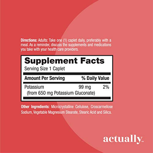 Actually Potassium Gluconate 650mg Caplets, Support Muscle and Nerve