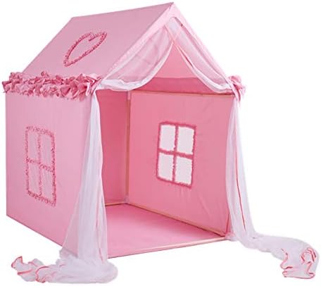 Pink Girls Princess Castle Play House, Indoor Children Tent with Durable Bold wooden Stent, Private Space for Kids