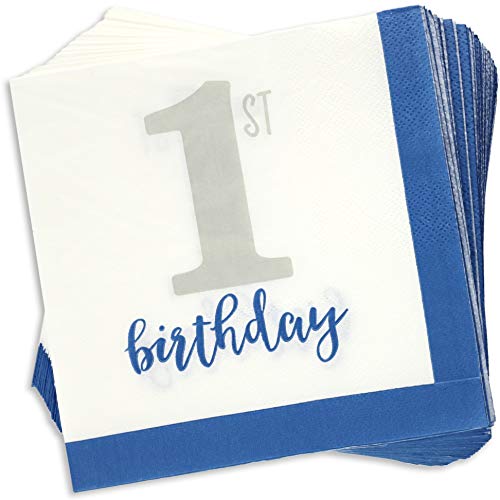 Juvale 100-Pack Bulk 2-Ply Boys 1st Birthday Paper Luncheon Napkins, 6.5 x 6.5 Inches